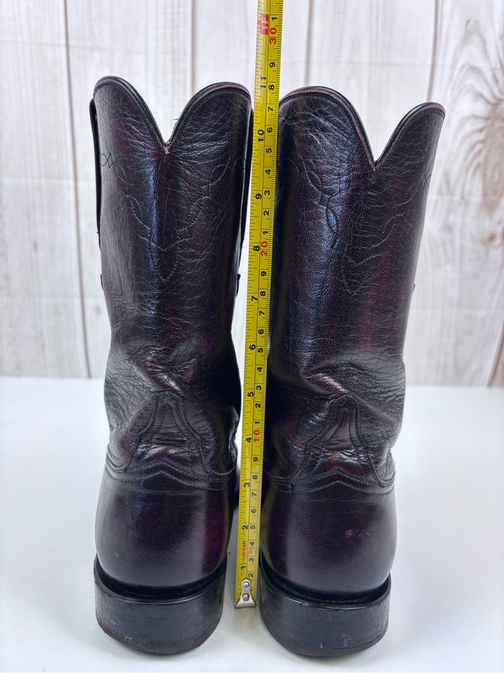 Vintage Lucchese Leather Cowboy Western Roper Boots P0134 Black Cherry Sz 8E - Picture 15 of 15